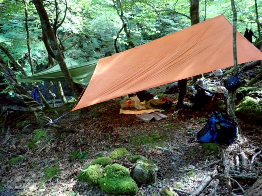 ゴルジュが一旦開けたので早めの幕営 ヒルいる